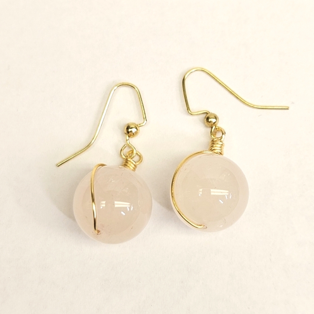 Rose Quartz Goldtone Wire Wrapped Earring